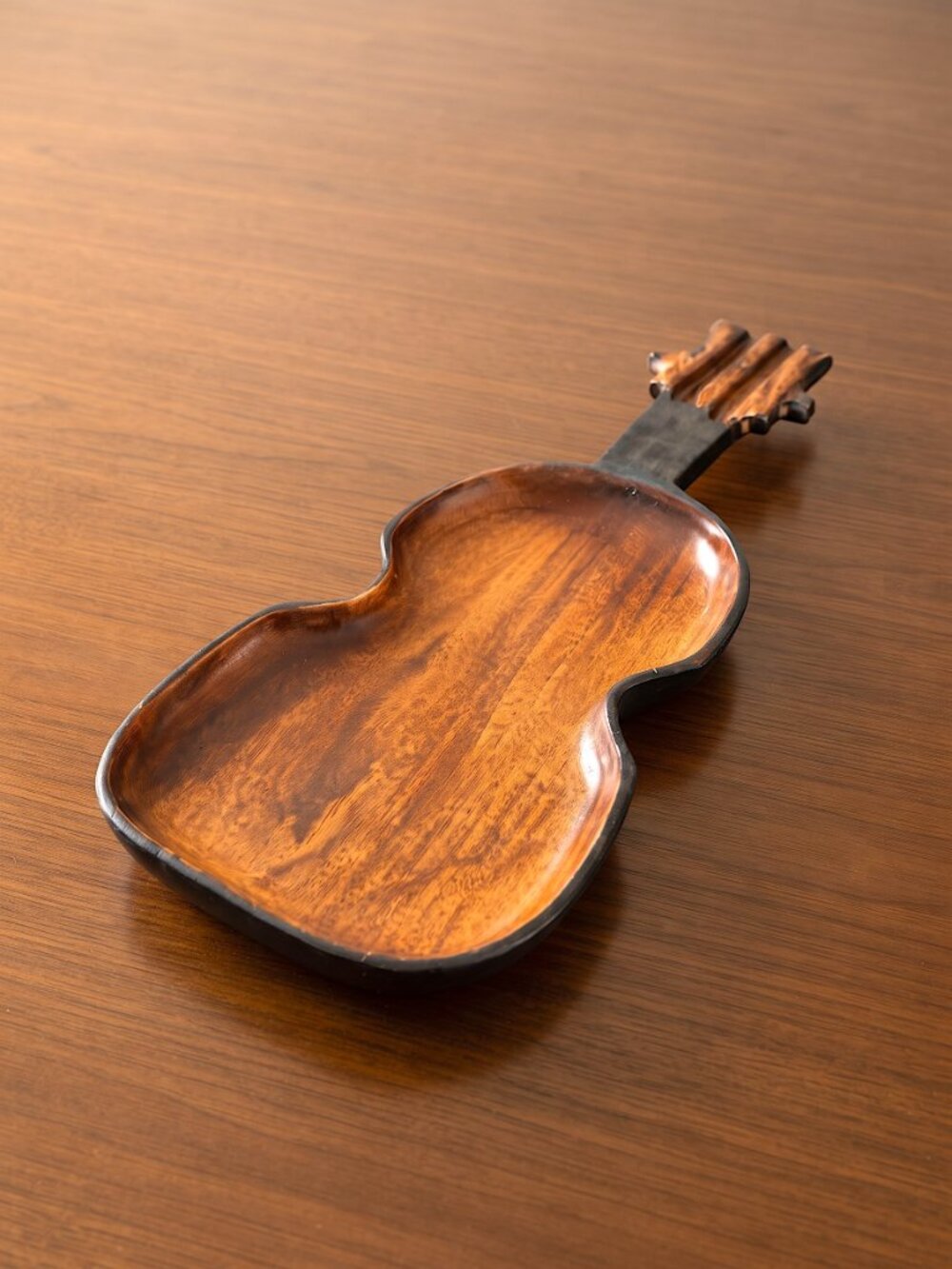 Vintage Haiti Hand Carved Wooden Violin Shaped Serving Tray 16" Folk Art Decor